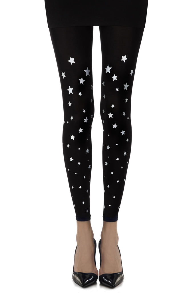 Zohara “Star Light” Black Print Footless Tights
