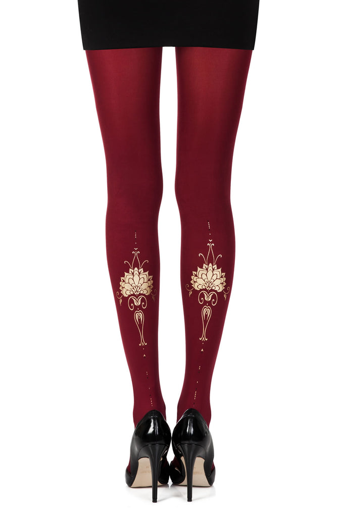 Zohara “Egyptian Goddess” Burgundy Print Tights