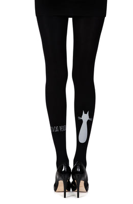 Zohara “Smelly Cat” Black Print Tights