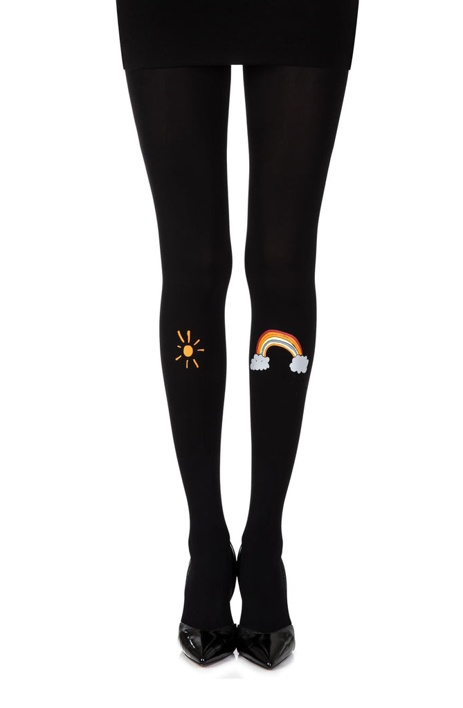 Zohara “Over The Rainbow” Black Print Tights