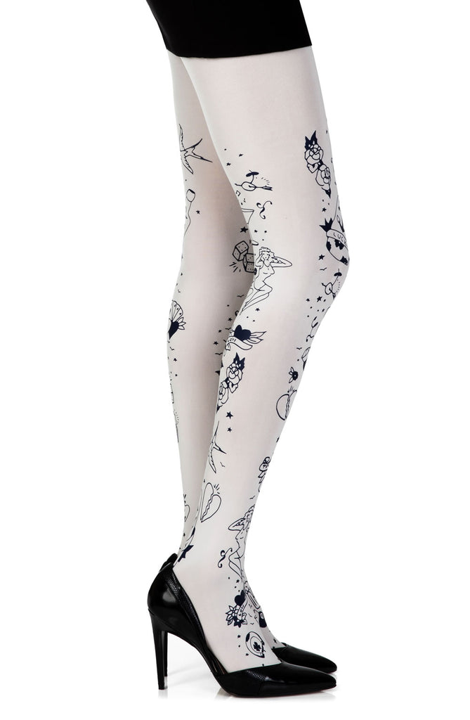 Zohara “Tattoo Mania” Cream Print Tights
