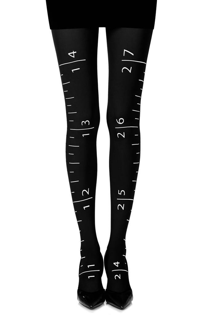 Zohara “Tape Measure” Black Print Tights