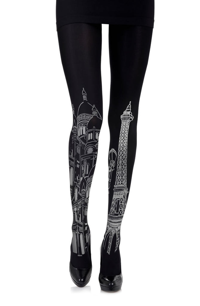 Zohara  "Eiffel Tower" Black Print Tights