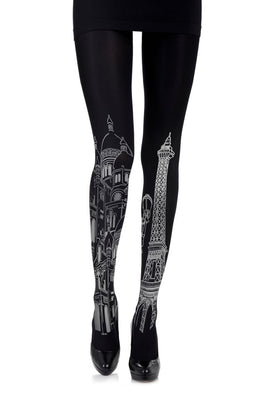 Zohara  "Eiffel Tower" Black Print Tights