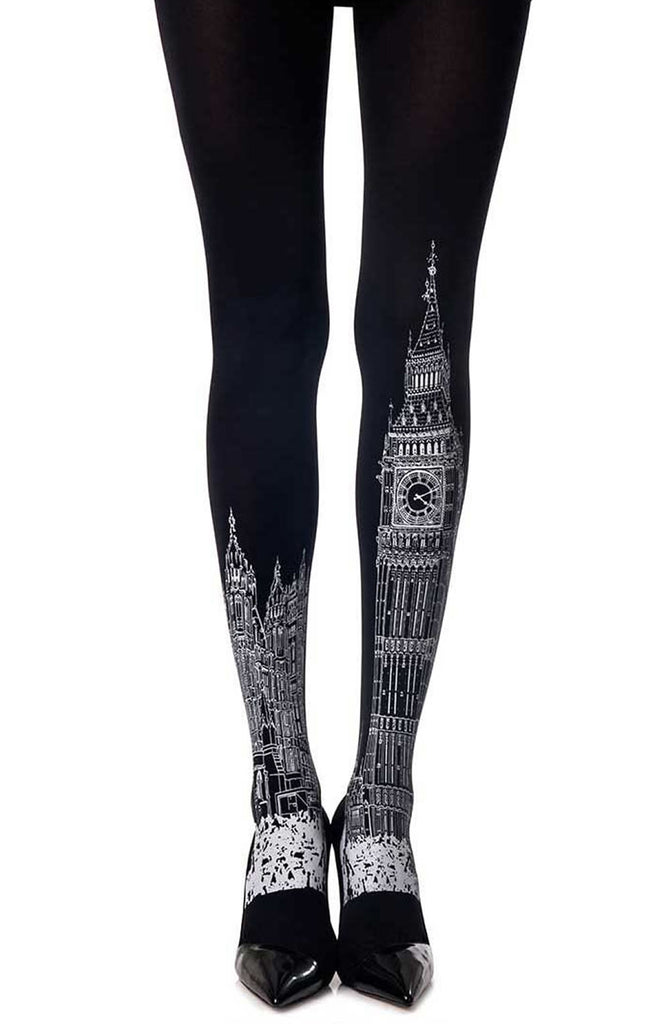 Zohara "London Time" Black Print Tights