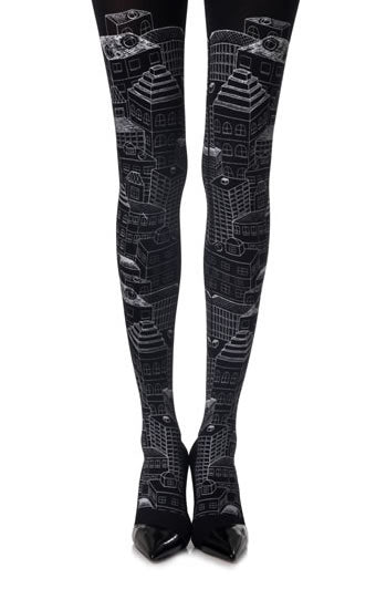 Zohara "Big City Light" Black Print Tights