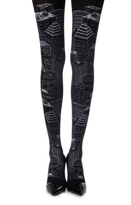 Zohara "Big City Light" Black Print Tights