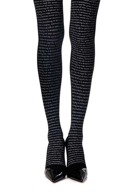 Zohara "Words" Black Print Tights