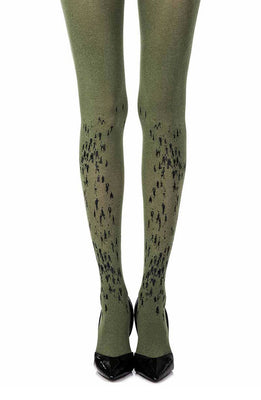 Zohara “Walking By” Green Print Tights