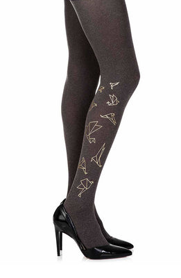 Zohara “Origami Birds” Brown Print Tights
