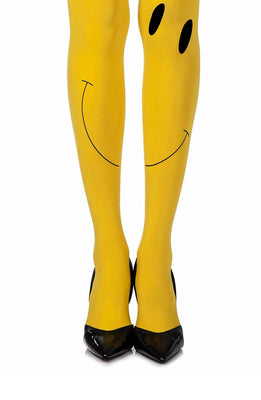 Zohara “Happy Face” Yellow Print Tights